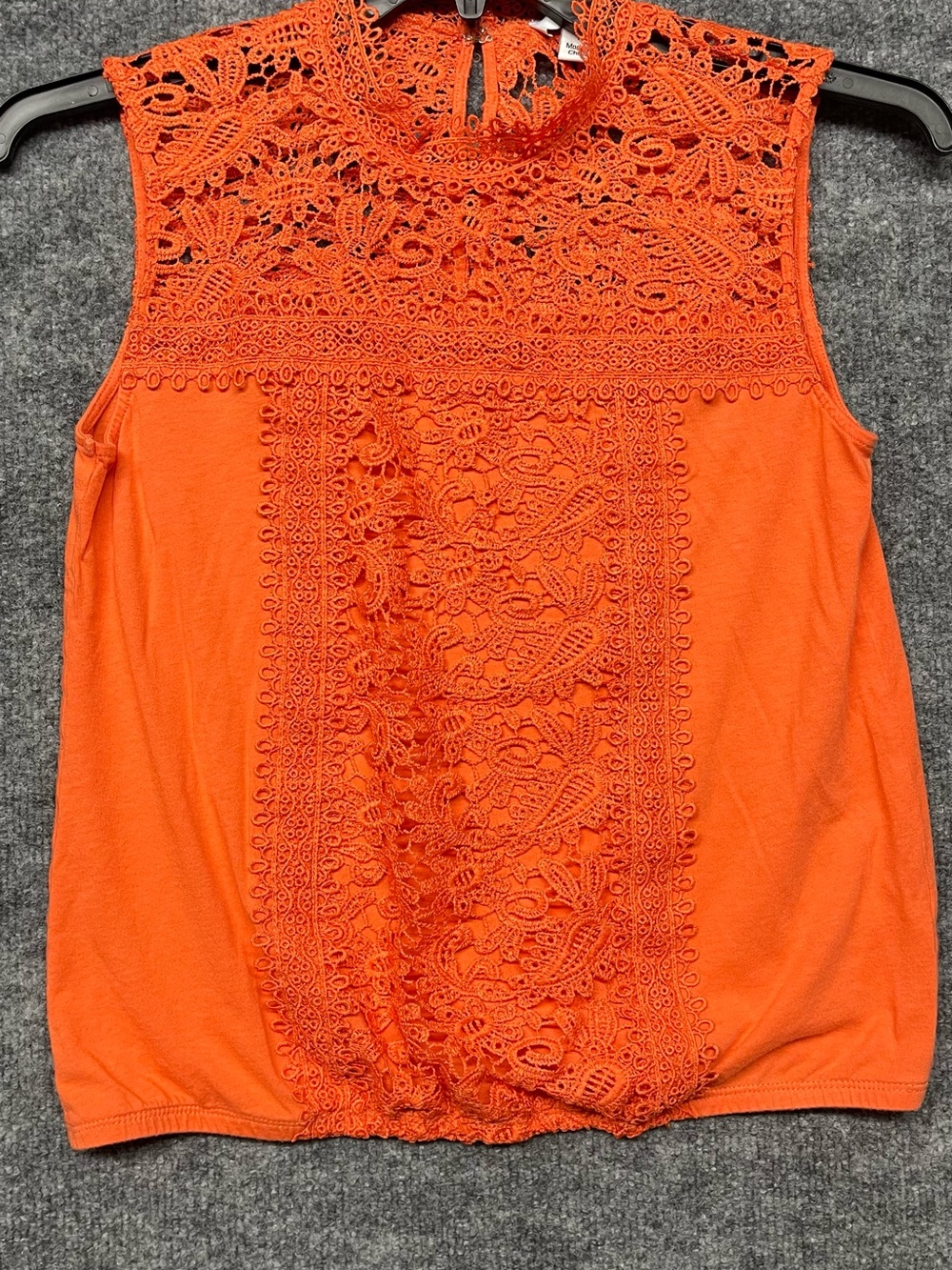 Women's Sleeveless Lace Yoke Top - Orange Size S